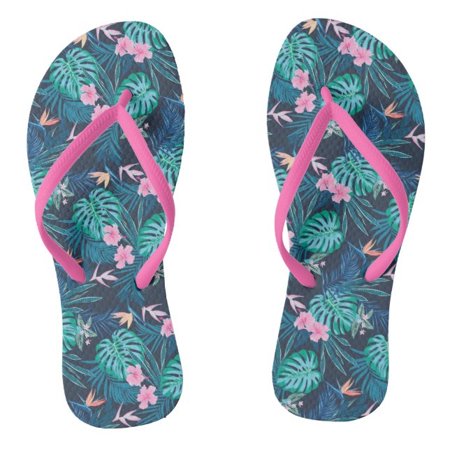 Tongs Motif du Jardin des Fleurs Tropicales Bleues (Semelle)