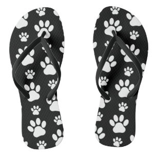 Tongs Motif, Empreintes de pattes, pattes de chien, noir