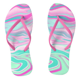 Tongs Motif en marbre turquoise et rose