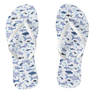 Tongs Motif en silhouette de requin blanc et bleu