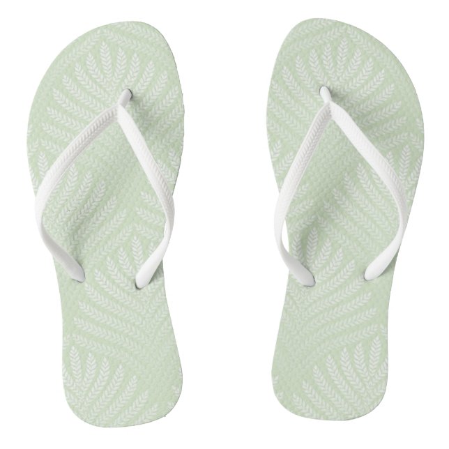 Tongs motif feuillu classique en blanc et vert (Semelle)