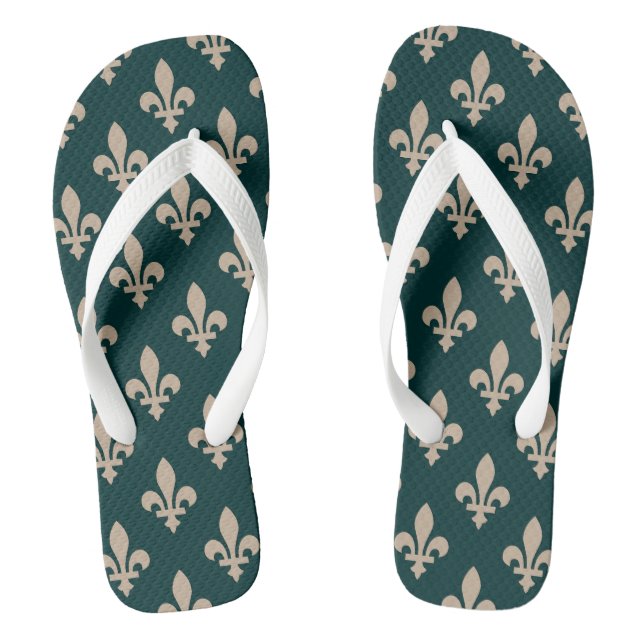 Tongs Motif Fleur de Lis, Crème Royale Française sur Fon (Semelle)