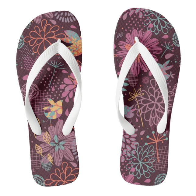 Tongs Motif floral abstrait avec des oiseaux (Semelle)