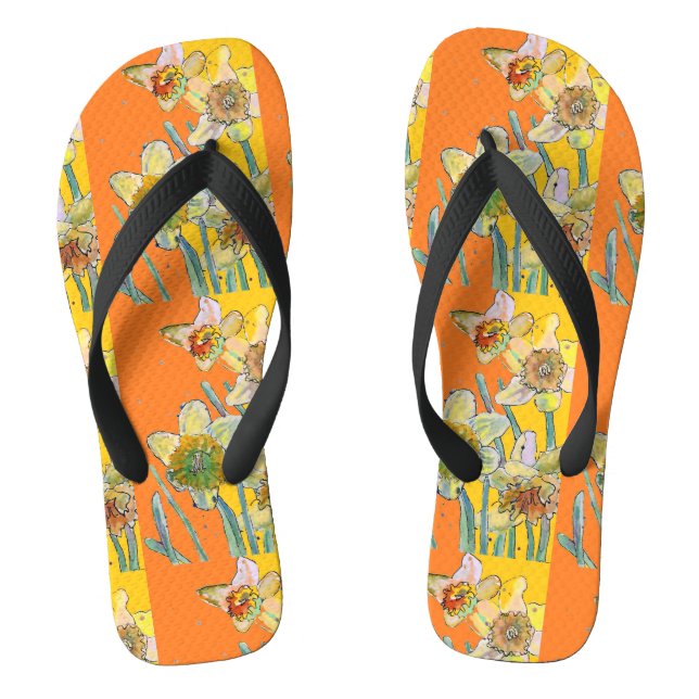 Tongs Motif floral artistique jonquille orange jaune (Semelle)