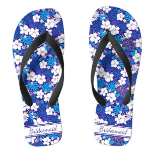 Tongs Motif Floral bleu et blanc Mariage Bridesmaid