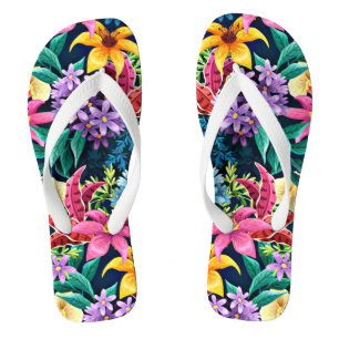 Tongs Motif floral exotique peint à la main-23001