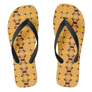 Tongs Motif floral géométrique d'été jaune et noir