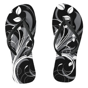 Tongs Motif floral gris sur le noir