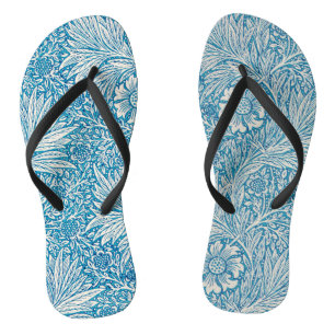 Tongs Motif floral ornemental bleu et blanc