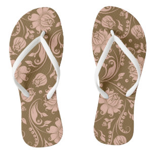 Tongs Motif floral rose et Brown