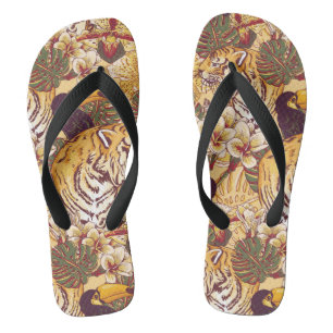 Tongs Motif floral tropical avec le tigre