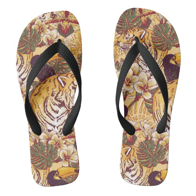 Tongs Motif floral tropical avec le tigre (Semelle)