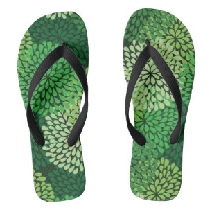 Tongs Motif floral vert