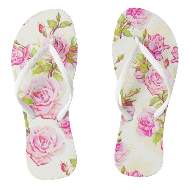 Tongs Motif Floral Vieux Roses Roses Roses Rose Femme Fl (Semelle)