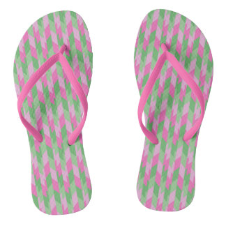 Tongs Motif géométrique rose et vert 2