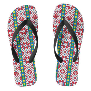 Tongs Motif géométrique tribal rouge, bleu et blanc étoi