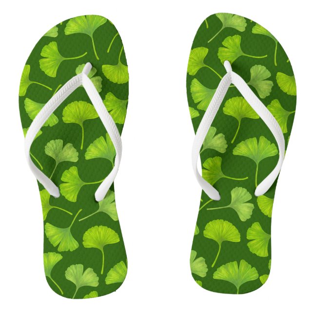 Tongs Motif Ginkgo sur vert foncé (Semelle)