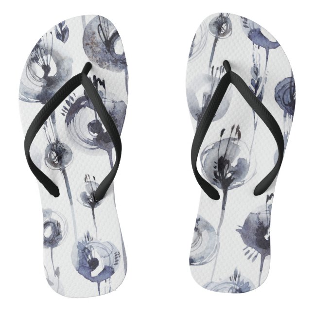 Tongs Motif graphique en plumes abstraites gris bleu (Semelle)