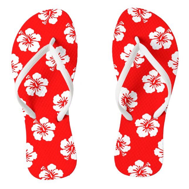 Tongs Motif Hawaïen Hibiscus Rouge et blanc (Semelle)