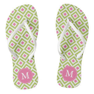 Tongs Motif Ikat vert et rose