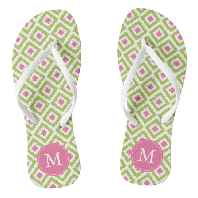 Tongs Motif Ikat vert et rose (Semelle)