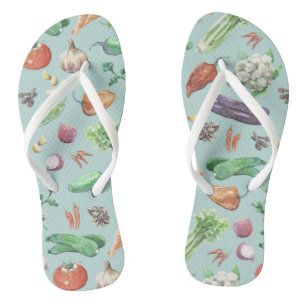 Tongs Motif Légumes et épices d'aquarelle