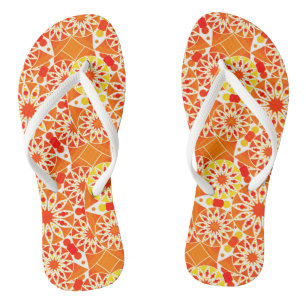 Tongs Motif mandala, corail orange et or