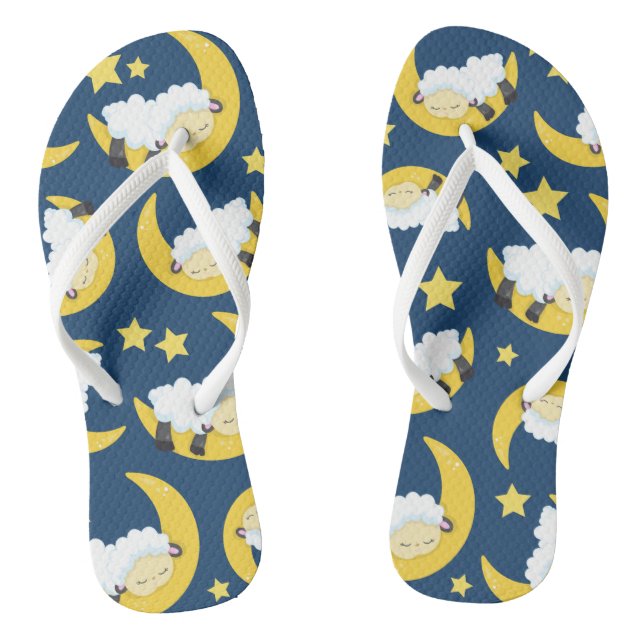 Tongs Motif mouton, Mouton couché, Lune, Étoiles (Semelle)