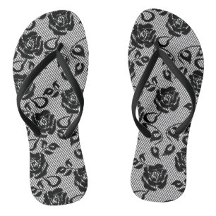 Tongs Motif noir de dentelle sur l'arrière - plan blanc