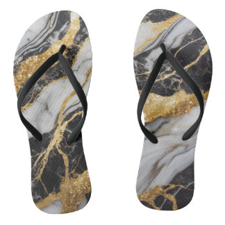 Tongs Motif noir et Marbre blanc avec or