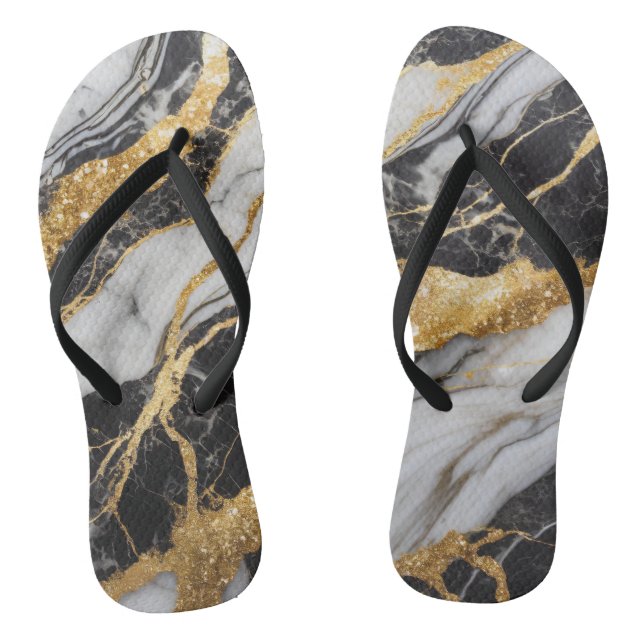 Tongs Motif noir et Marbre blanc avec or (Semelle)