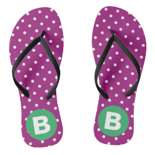 Tongs Motif pois violet vert monogramme