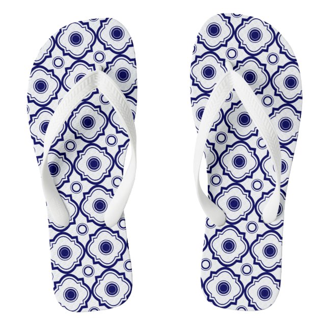Tongs Motif Quatrefoil Bleu Et Blanc (Semelle)