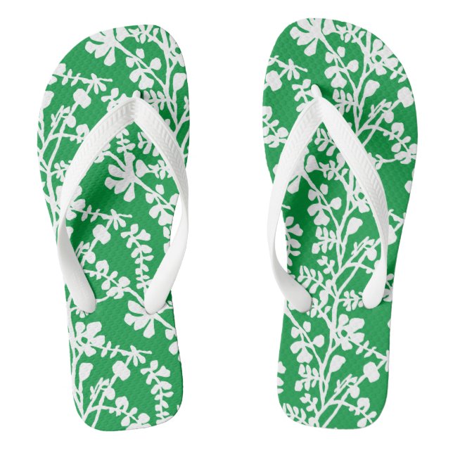 Tongs Motif répété Floral Vert Et Blanc (Semelle)