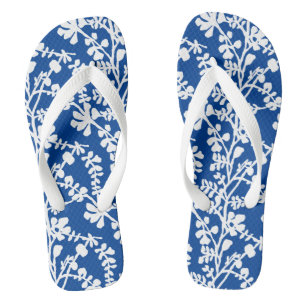 Tongs Motif répétitif Floral Bleu Et Blanc