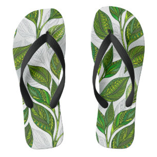 Tongs Motif sans couture avec Feuilles de thé vert