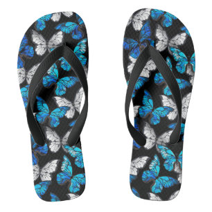 Tongs Motif sans couture foncé avec papillons bleus Morp