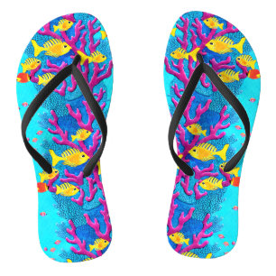 Tongs Motif sans fil de poissons tropicaux