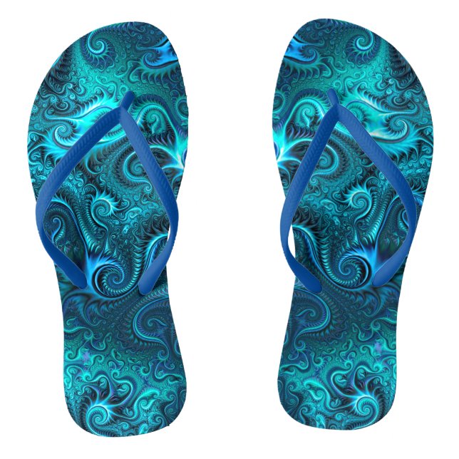 Tongs Motif spiral bleu et Turquoise Octopus Tentacles (Semelle)