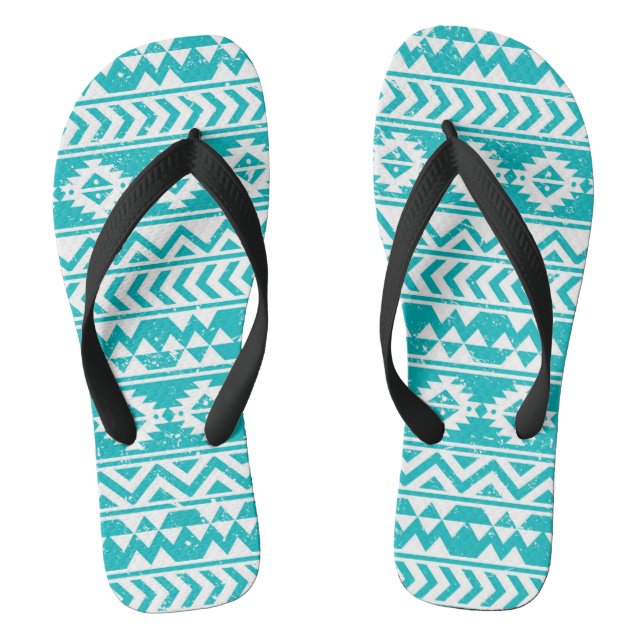 Tongs Motif tribal aztèque grunge turquoise (Semelle)