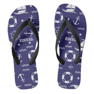 Tongs Nautical Navy Bleu Motif sans couture Arrière - pl