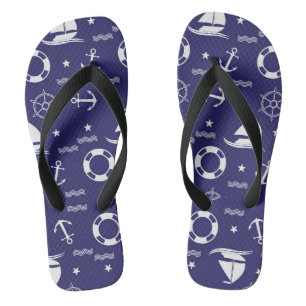 Tongs Nautical Navy Bleu Motif sans couture Arrière - pl
