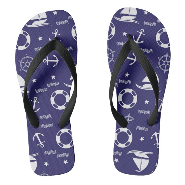 Tongs Nautical Navy Bleu Motif sans couture Arrière - pl (Semelle)