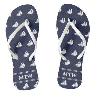 Tongs Nautique Minuit Bleu Blancs Monogramme