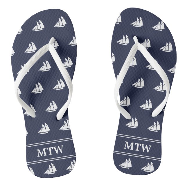 Tongs Nautique Minuit Bleu Blancs Monogramme (Semelle)