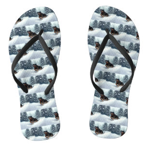Tongs Neige de Noël Rottweiler hiver Oreiller