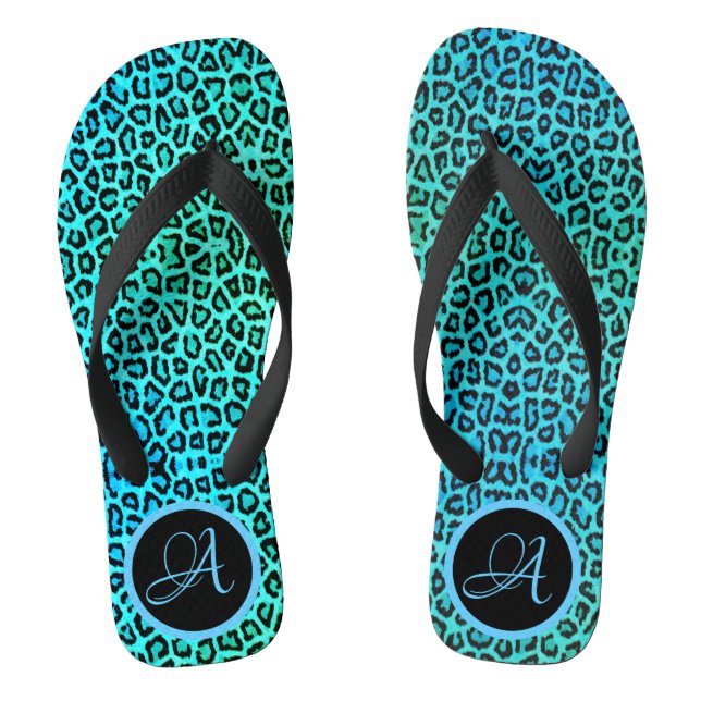 Tongs Neon Turquoise Empreinte de léopard Monogramme (Semelle)