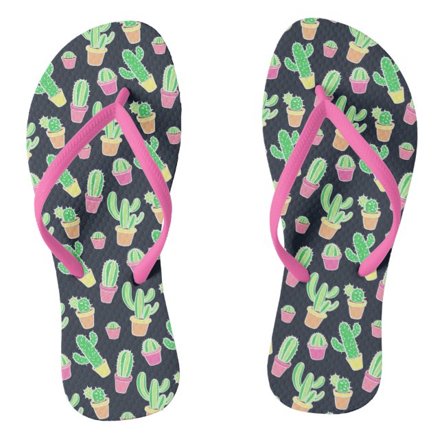 Tongs Neon Watercolor Cacti in Pot Pattern (Semelle)