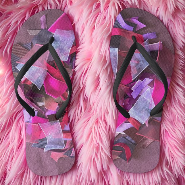 Tongs Neuf, effet 3D, rubans violets roses bordeaux (Trendy cool flip flops )