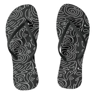 Tongs Noir avec ligne Abstraite Wavy blanche